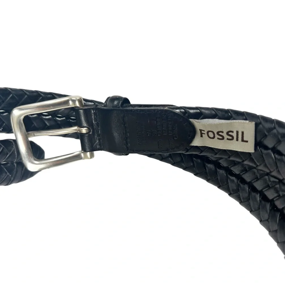Fossil Mens  Black Braided Leather Belt Sz 38 NWOT